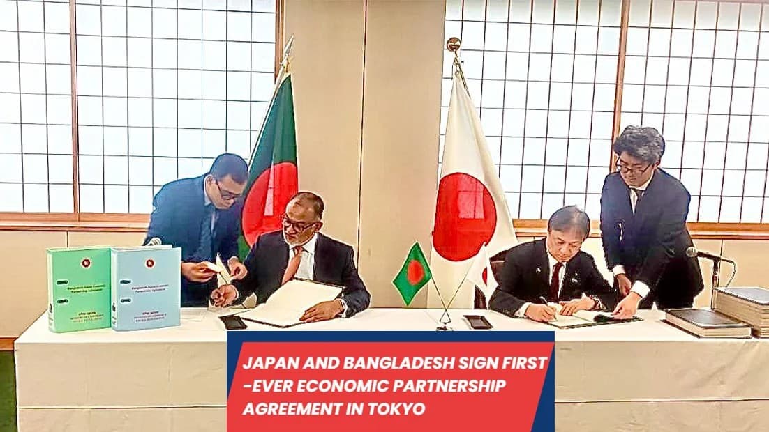 Thumbnail for বাংলাদেশ-জাপান ঐতিহাসিক অর্থনৈতিক অংশীদারি চুক্তি সই: খুলছে শুল্কমুক্ত রপ্তানির নতুন দুয়ার